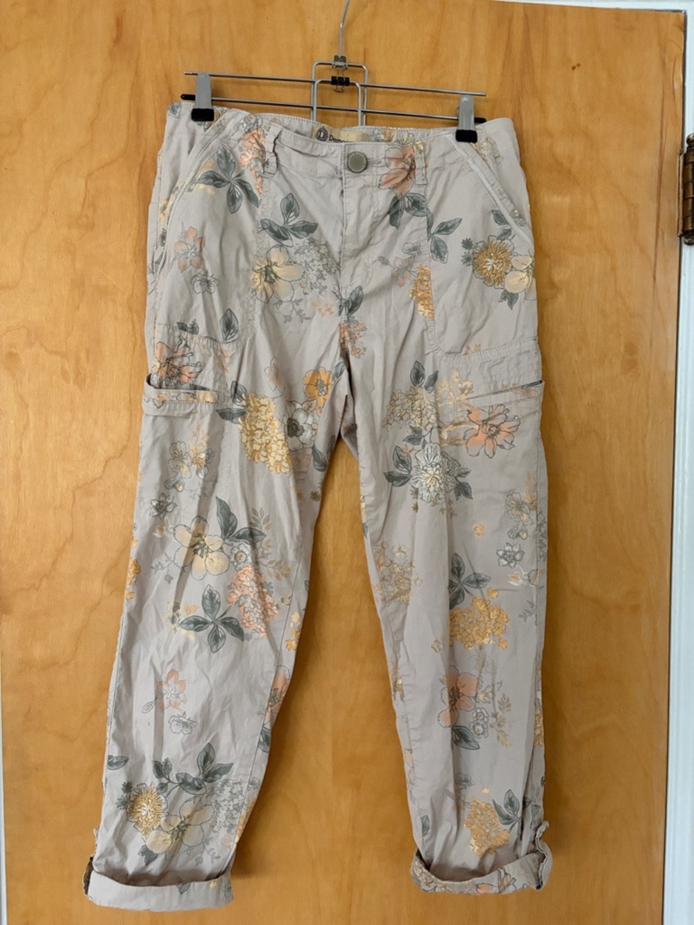 Floral Cargo Capri Utility Pants in Light Taupe